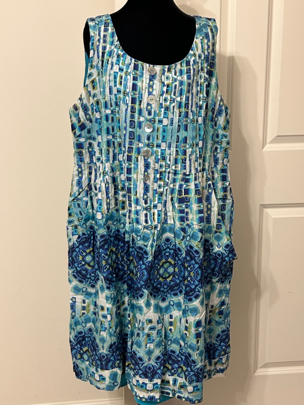 Dress Barn Blue Mosaic-Print Sleeveless Midi Dress